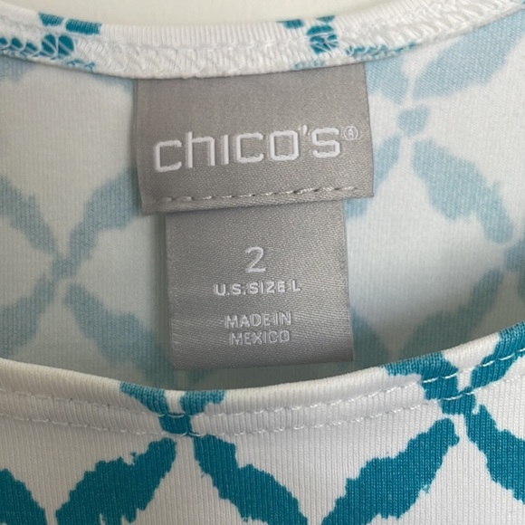 Chico’s Women’s Patterned Tank Top White/Turquoise L - Picture 3 of 5